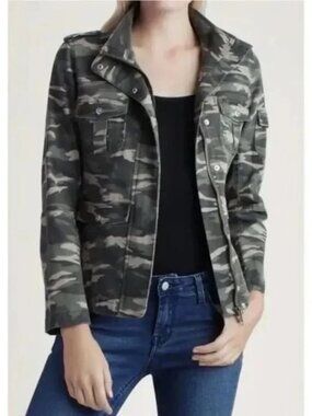 Kensie Jeans Lightweight Printed Camo Print Utility Jacket in Desert Size S NWT